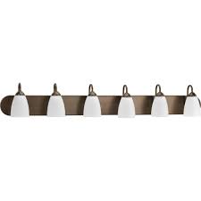 Read reviews for 36 6 light vanity light brushed nickel. Progress Lighting Gather Collection 6 Light Antique Bronze Etched Glass Traditional Bath Vanity Light P2714 20 The Home Depot