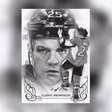 Pencil drawing of John Davidson, a hockey goalie