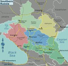 The map of russia shows that it has the largest land mass in the world, and is bordered by fourteen countries including norway, finland, estonia, latvia, lithuania, poland, belarus, ukraine, georgia, azerbaijan. Southern Russia Wikitravel