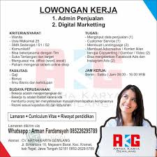 Temukan lowongan kerja tegal dan peluang kerja sejenis yang ditemukan oleh loker.my.id. Lowongan Kerja Artha Karya Gemilang