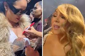Vídeo: Rihanna ganha autógrafo de Mariah Carey no peito - OFuxico