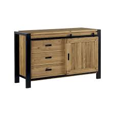 Buffet Pin Massif Brosse 1 Porte 3 Tiroirs 150cm Loundge Barn Door Cabinet Kitchen Cabinet Design Aquarium Cabinet