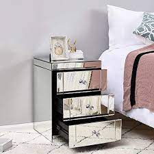 table de chevet miroir en verre meuble de rangement avec 3 tiroirs sur salon chambre bureau 40 x 40 x 60 table de chevet miroir chevet miroir meuble rangement