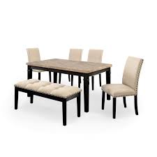 Efurbished small solid pine table which has. Furniture Of America Larns Wood 6 Piece Dining Table Set With Bench In Black Idf 3466t 6pc