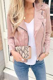 4 Ways To Style A Pink Moto Jacket Pinteresting Plans Blog Pink Jacket Outfit Pink Moto Jacket Suede Jacket Outfit