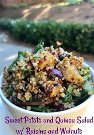 Quinoa makes a hearty salad base that will help give you the energy you need to get through your day. Sweet Potato And Quinoa Salad W Raisins And Walnuts One Hundred Dollars A Month