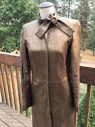 Plein Sud Long Leather Jacket Metallic Bronze Women S Trench 38 6 Us Euc Ebay Leather Jacket Women Outfits