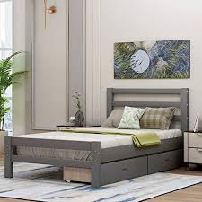 Twin Bed Frame With Storage Drawers And Headboard Wood Platform Bed Frame Mattress Foundation Woo In 2020 Bed Frame And Headboard Bed Frame With Storage Twin Bed Frame