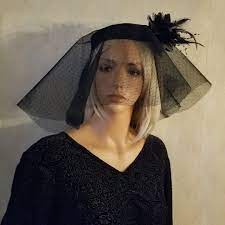 Black Mourning Veiled Pillbox Hat Mourning Mantilla Black Veil Mourning Veil Free Standard Shipping The Veiled Veiled Woman Mourning Veil Black Veil