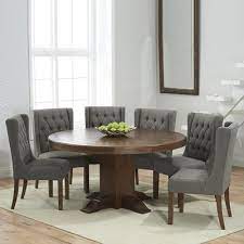 Trina Dark Solid Oak Round Dining Table With 6 Sophia Grey Chairs Robson Furniture Dining Table Chairs Round Pedestal Dining Table Pedestal Dining Table