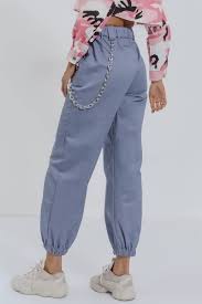 Light Blue Casual Pocket High Waist Chain Cargo Pants Blue Cargo Pants Cargo Pants Women Pants For Women