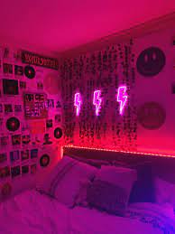 Add a cool sectional or a plush couch to maximize seating in the room, and you can even throw in a couple of ottomans for kids. Tik Tok Vibe Room Room Design Bedroom Neon Room Room Ideas Bedroom