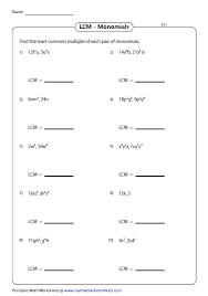 Lcm Of Two Monomials Common Multiples Least Common Multiple Printable Math Worksheets