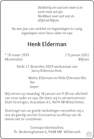 Of stuur ons de gewenste tekst en eventuele afbeelding of foto per mail. Henk Elderman 09 01 2021 Overlijdensbericht En Condoleances Mensenlinq Nl