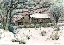 I would first do a pencil sketch, paint the picture, then add the ink. I Love Pen Ink With Water Color Ink Pen Art Country Landscaping Pen And Watercolor
