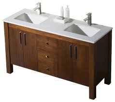 Parsons Double Sink Vanity Dark Walnut White Sink White Quartz Countertop 60 Bathroom Vanities A Bathroom Vanity Double Sink Vanity Bathroom Vanity Designs