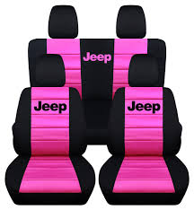 Black And Pink Car Seat Covers Front Rear Black Hot Pink Car Seat Covers To Fit Jk Wrangler 4dr 2013 2018 Pink Jeep Pink Jeep Accessories Pink Car Seat Covers
