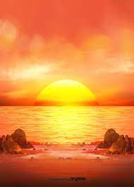 Red Sun Sea Sunrise Background, Stone, The Sea, Background Background Image  for Free Download