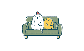 ゆるいにわとりとひよこはソファーに腰掛ける イラストエッセイのaieku ソファ イラスト ひよこ とび森 マイデザイン