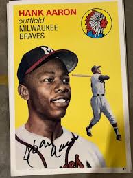 Hank aaron of the milwaukee braves bats in 1957. Lot Hank Aaron Giant Baseball Card Poster
