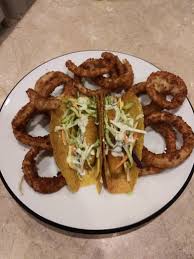 Add the fish and cook for 2 minutes each side or until. Fake Fish Tacos And Onion Rings Shittyveganfoodporn