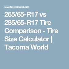 265 65 R17 Vs 285 65 R17 Tire Comparison Tire Size