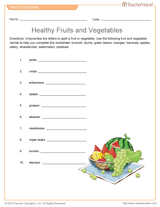 Healthy Vegetables And Fruits Word Scramble Teachervision