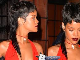The top of the mullet featured hair tufts of different lengths, and she added a front, fringe bang. Rihanna Mullet Google Search