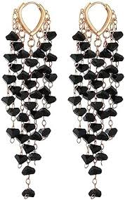 Winssigma Fringe Hoop Dangle Earrings, Long Beads Tassel Chain Earrings for  Women Sparkly Chandelier Earrings, Brass, No Gemstone: Buy Online at Best  Price in UAE