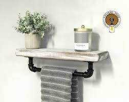 Farmhouse towel holder amazon com. Hand Towel Ring Holder With Floating Shelf Farmhouse Bathroom Etsy Floating Shelves Wood Shelves White Floating Shelves