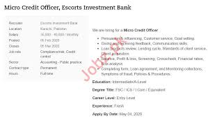 How deals work, average weekly hours, financial modeling differences, salaries and bonuses, and exit opportunities. Micro Credit Officer Jobs In Escorts Investment Bank 2021 Job Advertisement Pakistan