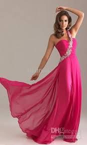 Hot Pink One Shoulder Chiffon A Line Formal Gowns Wedding Bridesmaid Dresses On Ebay One Shoulder Prom Dress Prom Dresses Uk Cheap Prom Dresses