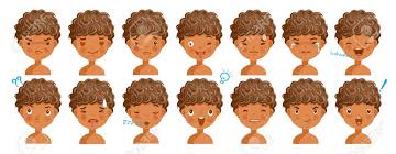 Cute brown skin boys with curly hair. Curly Hair Face Dark Skin Boy Facial Emotions Set Child Face With Different Expressions Variety Of Emotions Children Male Heads Show A Variety Of Moods Differences Schoolboy Portrait Avatars Royalty Free Cliparts