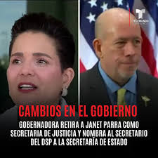 AHORA: La gobernadora Jenniffer González anunció hoy que la designada  secretaria de Justicia, Janet Parra, pidió el retiro de su nombramiento.  Mientras, designó al actual secretario del Departamento de Seguridad  Pública, Arthur