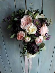Favorite add to wood flower boutonniere / slate blue rustic bridal bridesmaid bouquet / wooden sola wood flowers / cabbage rose tetonwoodblooms. Cascading Brides Wedding Bouquet With Eggplant Blush Cream Etsy Burgundy Wedding Flowers Wedding Bouquets Boho Wedding Bouquet
