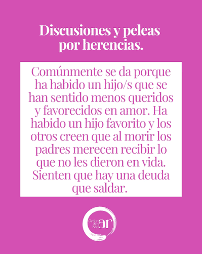 Las herencias representan uno de los conflictos más dolorosos en la famila.  Entrar en una pelea tras la muerte de un ser querido impide que se cierre  el duelo por esta persona