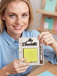 Personalized Name Sticky Note Wooden Holder With Pen, Custom Appreciation  Gift for Teacher, Custom Back to School Gift, Custom Teacher Gift