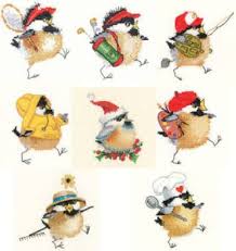 set of 8 chickadees valerie pfeiffer cross stitch cross