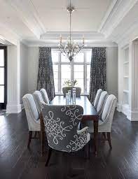 If you choose a darker shade, you can take the visual elegance to a new level. Gray Dining Room With Gray Medallion Curtains Transitional Dining Room Grey Dining Room Transitional Dining Room Dining Room Decor