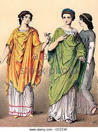 Dress Of Roman Women In Late Republican And Imperial Times Around 100 B C To A D 100 Note The Hair Ancient Roman Clothing Roman Clothes Historical Dresses