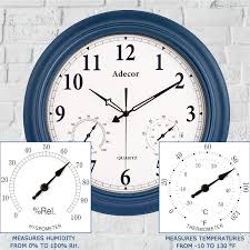 Maybe you would like to learn more about one of these? Amazon Com Outdoor Clocks With Thermometer And Hygrometer Combo Waterproof Metal Wall Clock Large Display Silent Non Ticking Battery Operated Clock For Garden Patio Pool Lanai Fence 18 Inch Navy Blue Garden Outdoor