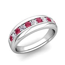 Express your commitment to your significant other with this striking channel set men's ruby 14k white gold ring wedding band. My Love Diamond And Ruby Mens Wedding Band Ring In 18k Gold