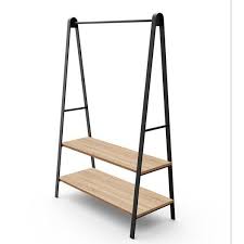 Portant 2 Etageres Et 1 Barre De Penderie Noir Bois Et Metal H 170 X L 110 X P 5 Barre De Penderie Bois Metal Penderie