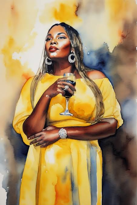 Watercolor Digital Art Illustration — Elegant Evening Gala Watercolor Portrait