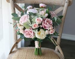 A pastel boho wedding bouquet of succulents, cacti, rust blooms, greenery and leaves for a desert bride. Blush Pink Bouquet Etsy