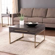 Ryan rove cleveland 38 inch glass coffee table with black mesh magazine holder this stylish, glass contemporary coffee table offers spacious shelving and includes a black mesh lower shelf for additional storage. Frondi Square Cocktail Table Black Oak Antique Brass Aiden Lane Target