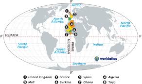 The prime meridian is the line of 0 longitude, the starting point for measuring distance both east and west around the earth. Map Of Countries Located On The Prime Meridian Worldatlas Com How Many Countries Map Meridian