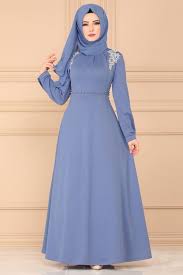 Modaselvim Elbise Gupur Ve Incili Elbise Pl866 Mavi Muslim Fashion Dress Moslem Fashion Muslim Outfits