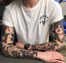 Black And Grey Sleeve Black Grey Red Colour Old School Tattoo Sleeve Traditional Tattoo Sleeve Old School Tattoo Designs