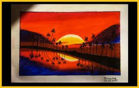 Sunset Scenery Drawing Art Painting Drawings